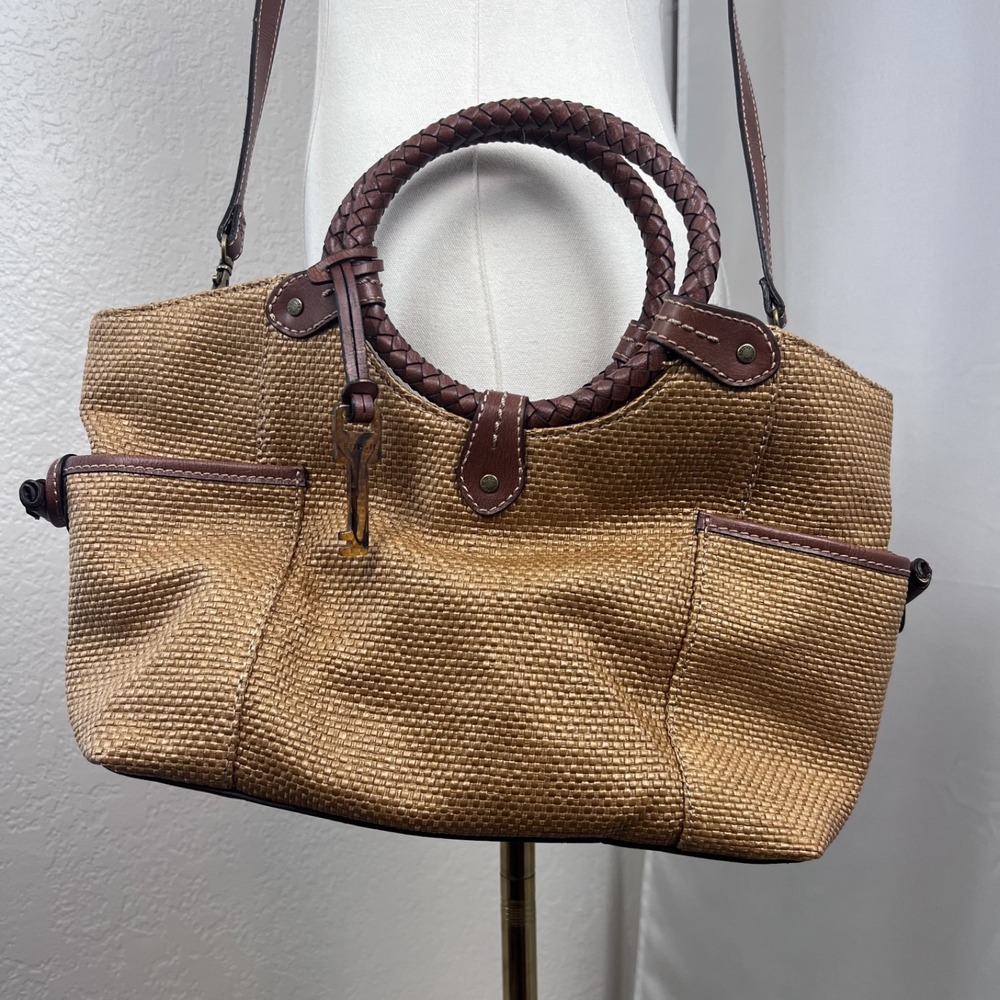 Vintage Y2K Fossil Crossbody Bag Tan‎ Woven Boho Artsy Resort Coastal Travel - Picture 2 of 14